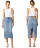Custom Wash Straight Denim Midi Skirt Women’s Medium Blue Low MOQ