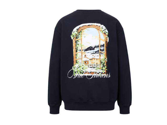 Relaxed Fit Sweatshirt Navy Chalet Landscape Back DTG Print | B2B Low MOQ front design preview