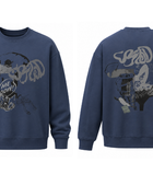 Oversized Crewneck Sweatshirt Blue Abstract Cat Screen Print | B2B Low MOQ