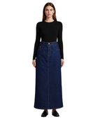 B2B High-Waisted Dark Blue Denim Maxi Skirt Custom Denim Manufacturer
