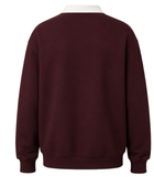 Quarter Zip Sweatshirt Burgundy Contrast Chest Band Embroidery | B2B Low MOQ