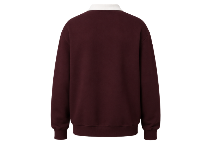 Quarter Zip Sweatshirt Burgundy Contrast Chest Band Embroidery | B2B Low MOQ