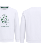 Crewneck Sweatshirt White Olive Branch Front Graphic | B2B Low MOQ