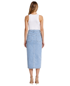 Custom High-Waisted Button-Front Light Blue Denim Midi Skirt