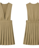 School V-Neck Pleated Jumper Khaki Beige | B2B Low MOQ Wholesale Manufacturer