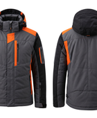Custom Hooded Ski Wear Jacket Charcoal Grey/Orange B2B Winter Jacket Manufacturer