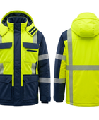 B2B Reflective Hooded Ski Wear Jacket Yellow Navy Custom Winter Jacket Manufacturer