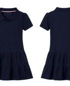 School Short Sleeve Ruffle Piqué Polo Dress Navy Blue | B2B Low MOQ Wholesale