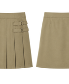 School Pleated Two-Tab Skirt Khaki Beige | B2B Low MOQ Wholesale