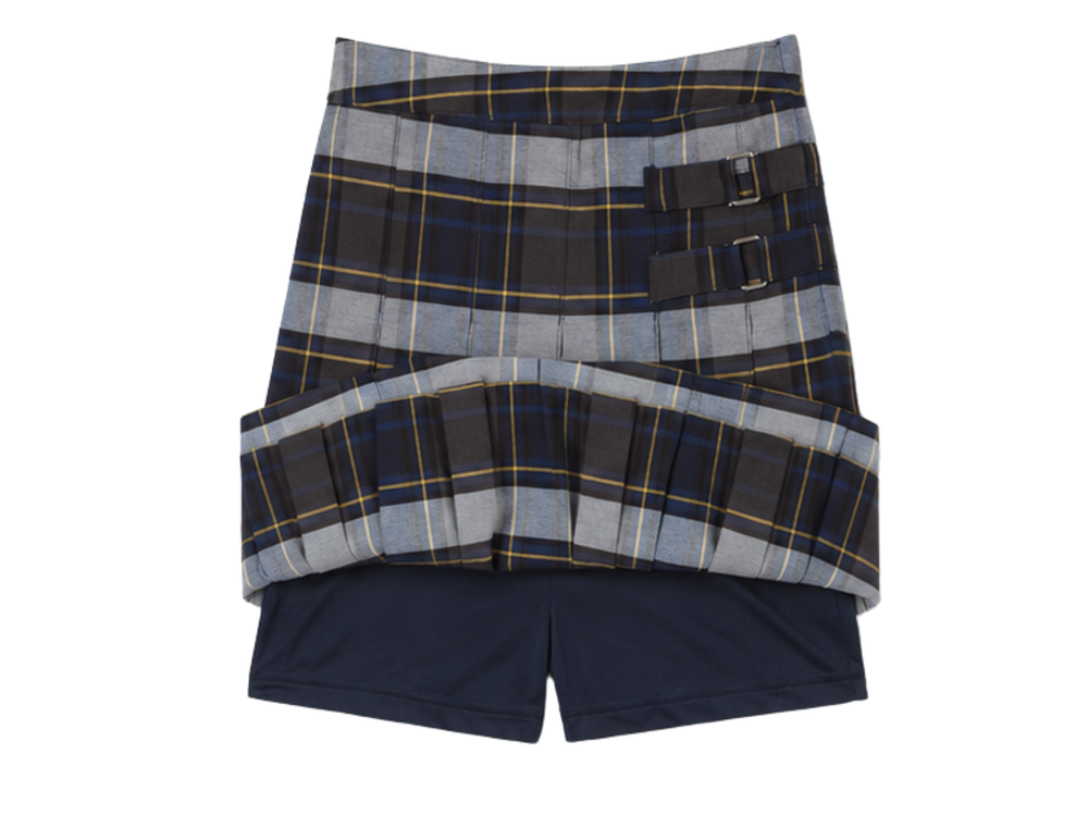 School Plaid Pleated Two-Tab Skort Black Grey Yellow | B2B Low MOQ Wholesale front design preview