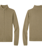 School Mock Neck Zip Front Sweater Khaki Beige | B2B Low MOQ Wholesale