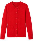 Custom School Uniform Sweater Girls Red Crewneck Button-Front B2B