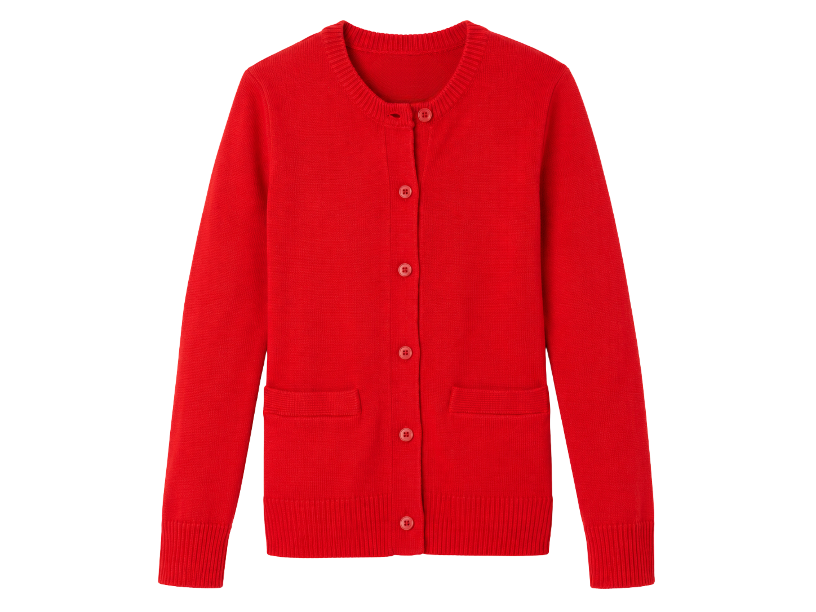 Custom School Uniform Sweater Girls Red Crewneck Button-Front B2B