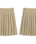Custom Beige Knee-Length Pleated School Uniform Skirt B2B