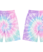 Tie Dye Drawstring Shorts Pastel Lavender Pink Aqua and White Spiral Design | B2B Low MOQ
