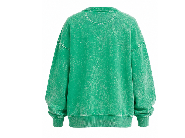 B2B  Crewneck Sweatshirt Green Acid Wash Low MOQ Manufacturer