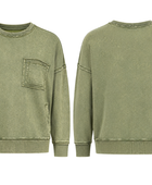 Custom Sweatshirt Olive Acid Wash Chest Pocket B2B Winter