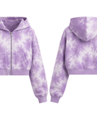Tie Dye Cropped Pullover Hoodie Lavender and White All Over Design | B2B Low MOQ