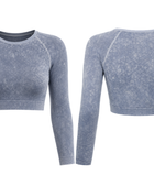 B2B Crop Top Blue Acid Wash Long Sleeve B2B Low MOQ Manufacturer