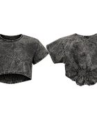 Crop Top Black Raw Hem Ruched Back Acid Wash B2B Low MOQ Manufacturer
