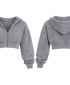 B2B Cropped Zip Hoodie Women’s Grey Acid Wash Low MOQ Manufacturer