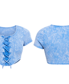 Lace-Up Crop Top Women’s Sky Blue Acid Wash B2B Low MOQ Manufacturer
