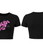 Customize Fitted Crop T-Shirt Women’s Black DTF Floral B2B