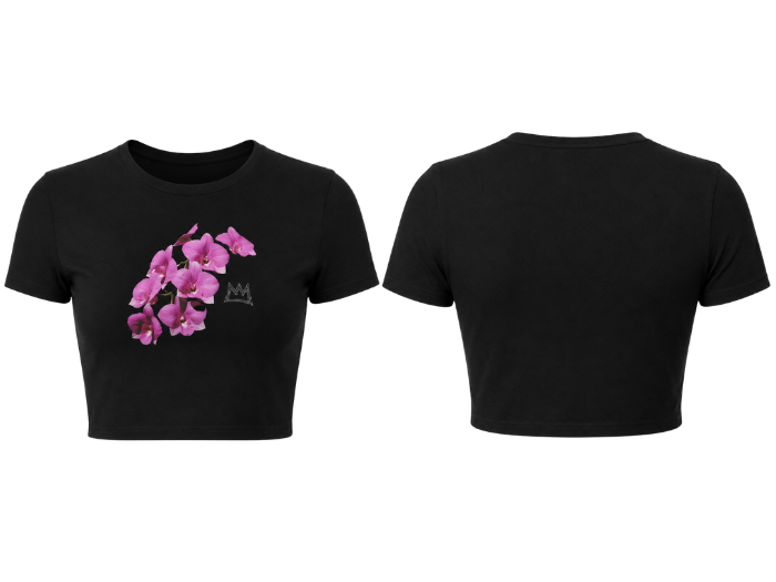 Customize Fitted Crop T-Shirt Women’s Black DTF Floral B2B