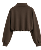 B2B Cropped Half-Zip Pullover Chocolate Brown Low MOQ Manufacturer