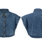 Women’s Blue Acid Wash Denim Button-Up Crop Top B2B Low MOQ