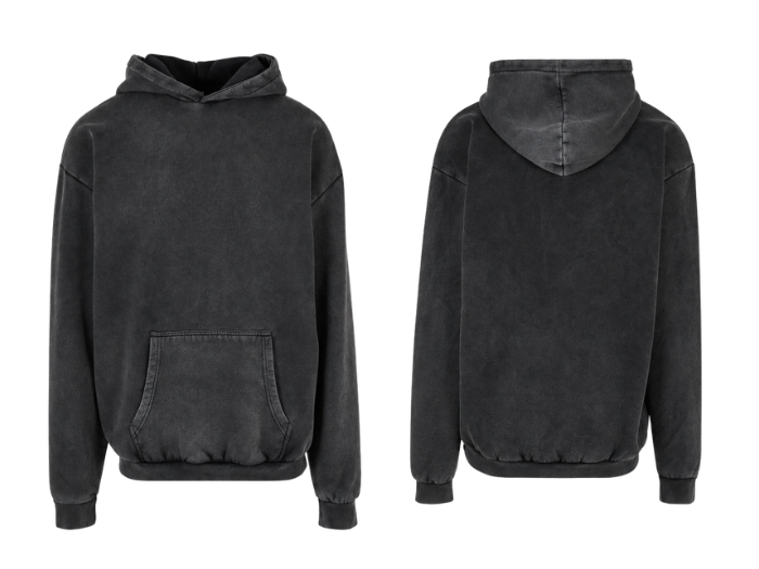 Custom Pullover Hoodie Charcoal Black Acid Wash B2B