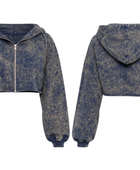 Custom Cropped Zip Hoodie Blue Grey Acid Wash B2B Low MOQ Manufacturer
