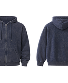Custom Zip Hoodie Navy Acid Wash B2B Low MOQ Manufacturer