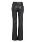 Women’s PU Leather Flared Pants Black with Front Hem Slits | B2B Low MOQ