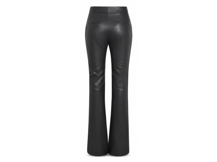 Women’s PU Leather Flared Pants Black with Front Hem Slits | B2B Low MOQ