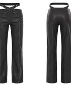 Women’s Faux Leather Cut Out Waist Pants Black with Pintuck Seams | B2B Low MOQ