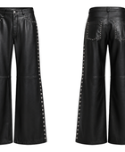 Women’s Leather Wide Leg Pants Black with Studded Side Detail | B2B Low MOQ