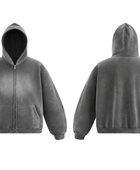 B2B Charcoal Grey Screen Printing Acid Wash Zip Hoodie