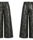 Women’s Faux Leather Wide Leg Pants Black with Washed Finish | B2B Low MOQ