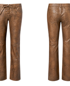 Women’s Leather Lace Up Straight Leg Pants Camel Brown | B2B Low MOQ