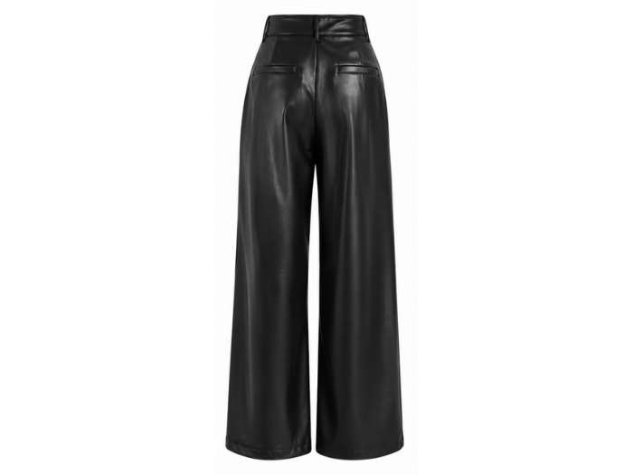 Women’s Faux Leather High Waist Wide Leg Pants Black | B2B Low MOQ