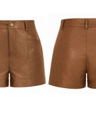 Women’s Faux Leather Tailored Shorts Brown | B2B Low MOQ