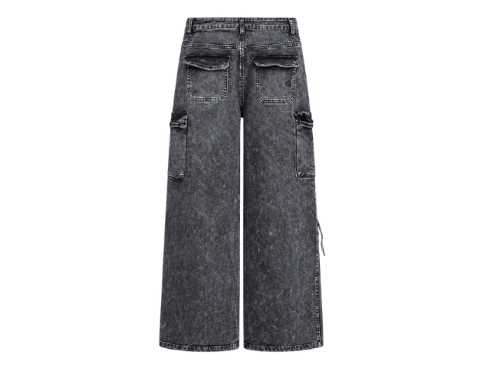 Custom Wide-Leg Cargo Pants Charcoal Grey Acid Wash B2B Low MOQ Manufacturer