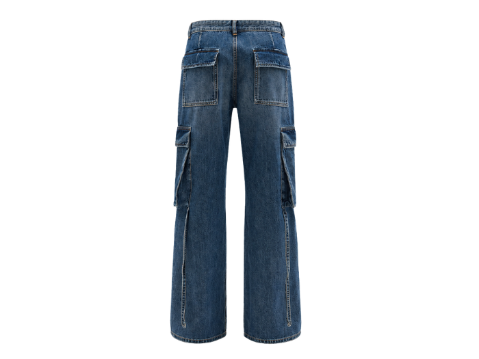 Dark Blue Denim Acid Wash Wide-Leg Cargo Pants B2B