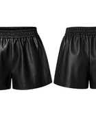 Women’s Faux Leather Elastic Waist Shorts Black | B2B Low MOQ