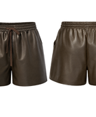 Women’s Leather Look Drawstring Shorts Dark Brown | B2B Low MOQ