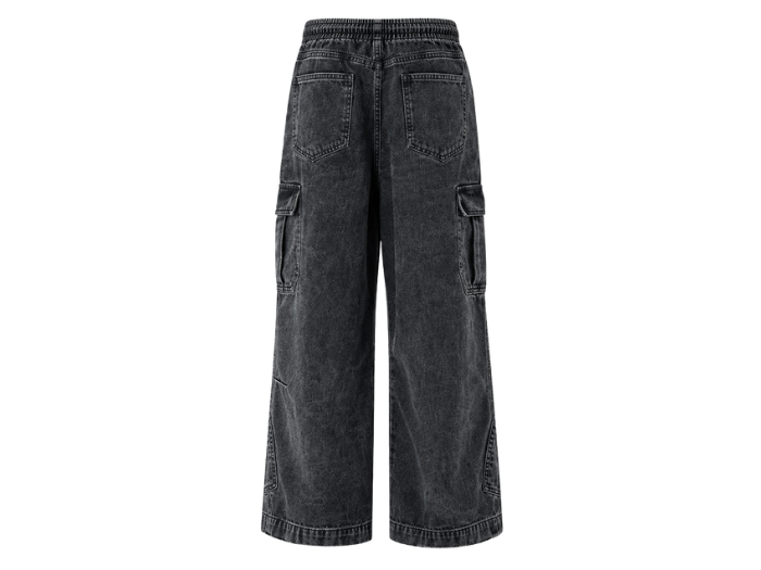 Custom Drawstring Cargo Pants Black Acid Wash B2B Low MOQ Manufacturer