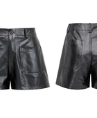 Women’s Faux Leather Patch Pocket Shorts Black | B2B Low MOQ