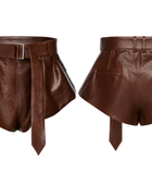 Women’s Leather Flared Shorts Brown with Belted Waist | B2B Low MOQ