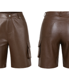 Women’s Faux Leather Cargo Bermuda Shorts Brown | B2B Low MOQ